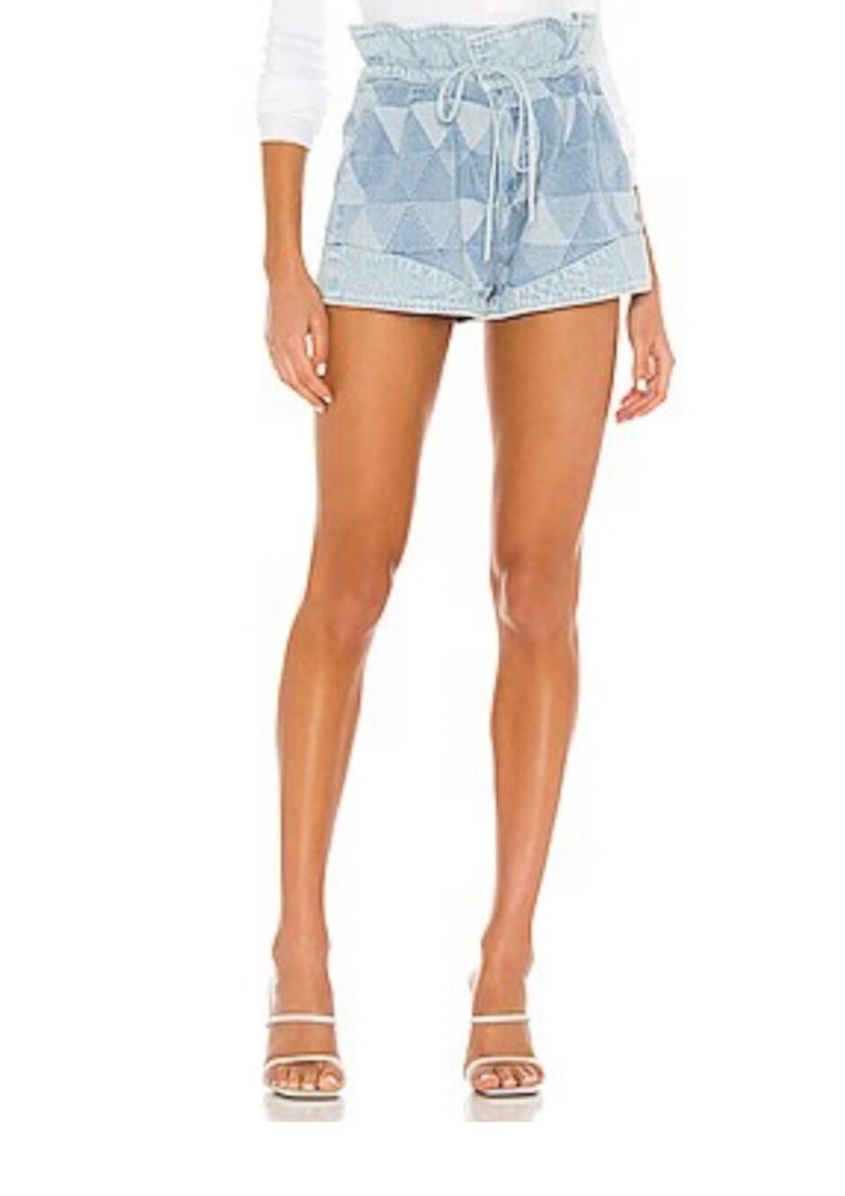GRLFRND Lola Denim Patchwork High Rise Tie Waist Shorts In Pieces Of Us Size XS